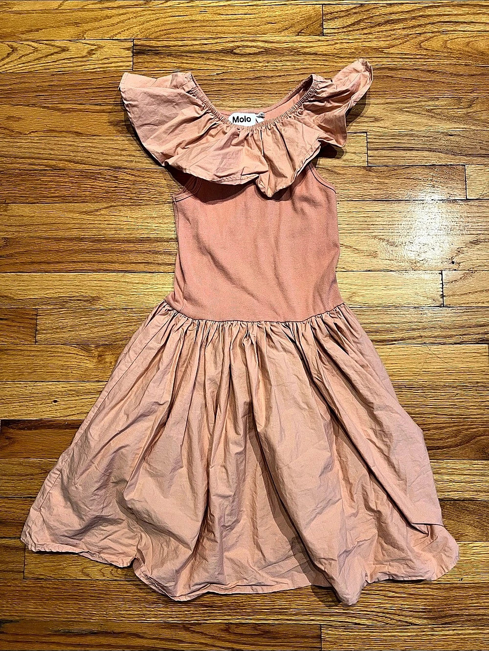 Molo Soft Pink 100% Cotton Sleeveless Ruffle Dress